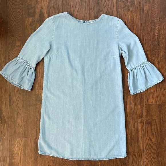 Zara Denim Ruffle Mini Dress Zip Up Womens Size Small - Picture 1 of 7